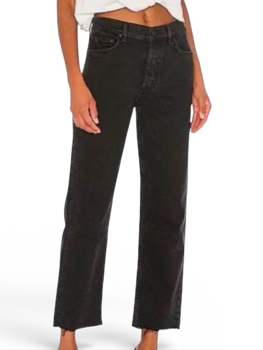 NWOT GRLFRND X REVOLVE Black Helena Raw Hem Ankle Jeans - Size 26